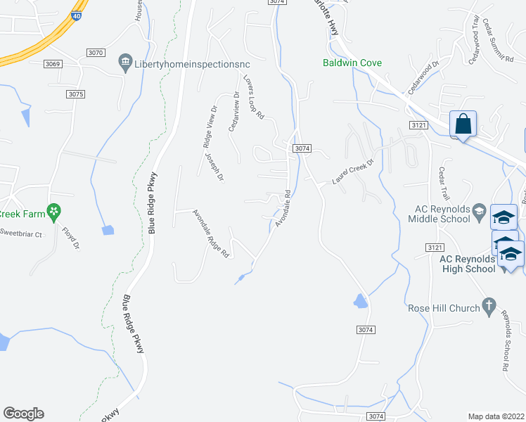 map of restaurants, bars, coffee shops, grocery stores, and more near 19 Ace Drive in Asheville