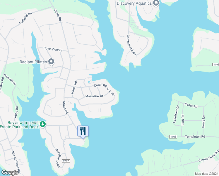 map of restaurants, bars, coffee shops, grocery stores, and more near 191 Commodore Loop in Mooresville