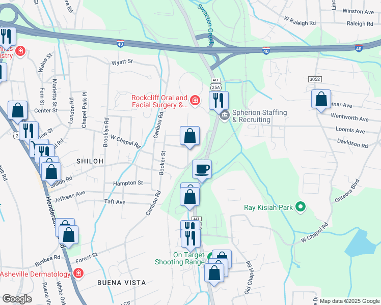 map of restaurants, bars, coffee shops, grocery stores, and more near 1100 West Chapel Road in Asheville