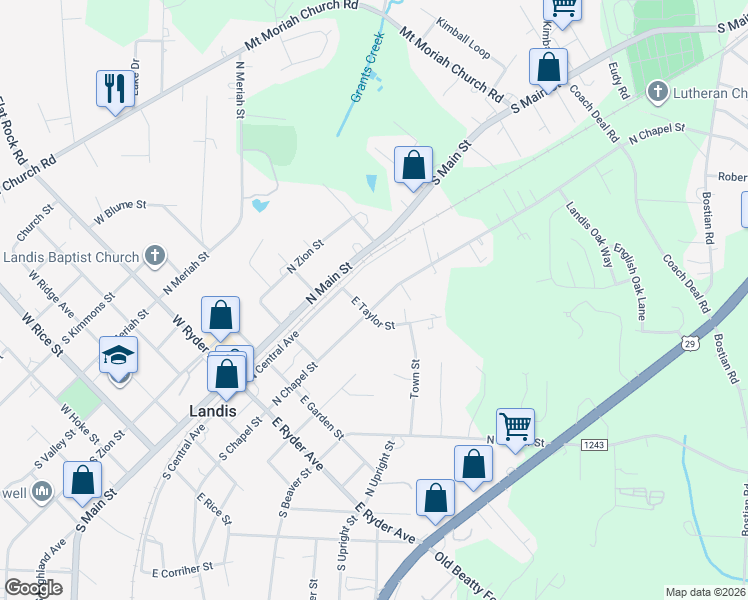 map of restaurants, bars, coffee shops, grocery stores, and more near 509 North Chapel Street in Landis