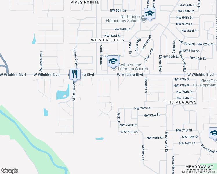 map of restaurants, bars, coffee shops, grocery stores, and more near 7709 Geneva Rea Lane in Yukon