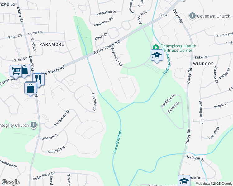 map of restaurants, bars, coffee shops, grocery stores, and more near 4259 Dudleys Grant Drive in Winterville