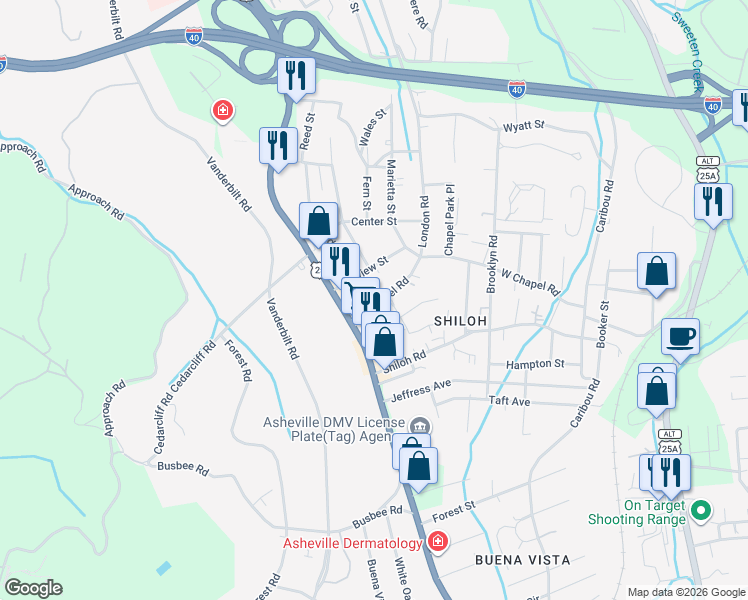 map of restaurants, bars, coffee shops, grocery stores, and more near 811 Reed Street in Asheville