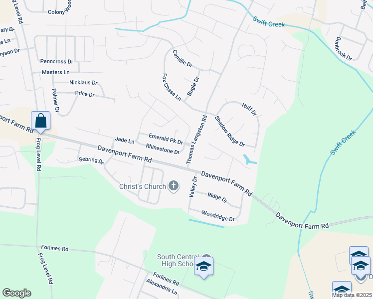 map of restaurants, bars, coffee shops, grocery stores, and more near 2605 Rhinestone Drive in Winterville
