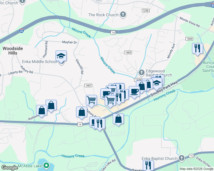 map of restaurants, bars, coffee shops, grocery stores, and more near 9B Heather Way in Candler