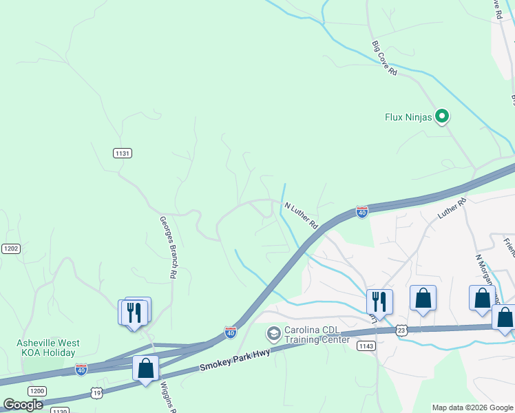 map of restaurants, bars, coffee shops, grocery stores, and more near 718 North Luther Road in Candler