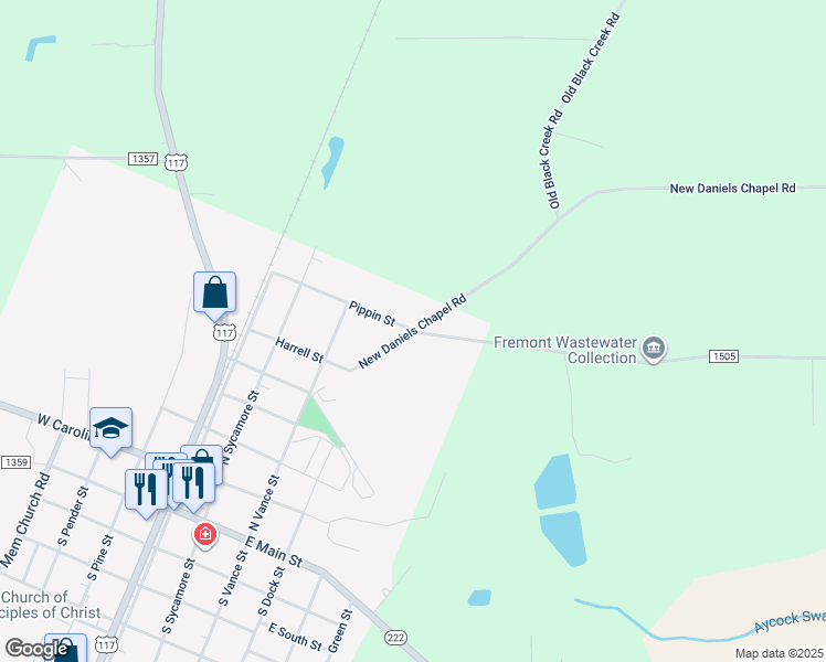 map of restaurants, bars, coffee shops, grocery stores, and more near State Road 1505 in Fremont