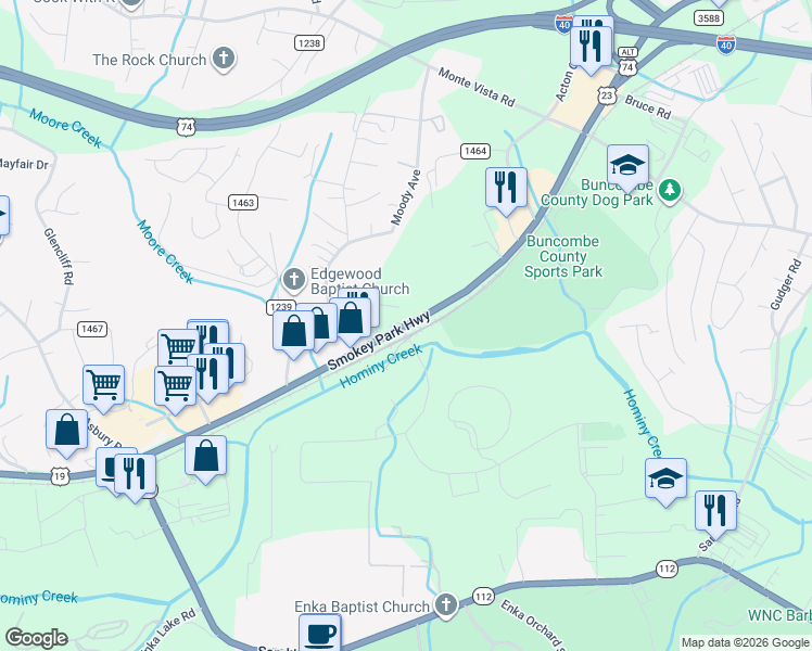 map of restaurants, bars, coffee shops, grocery stores, and more near  in 