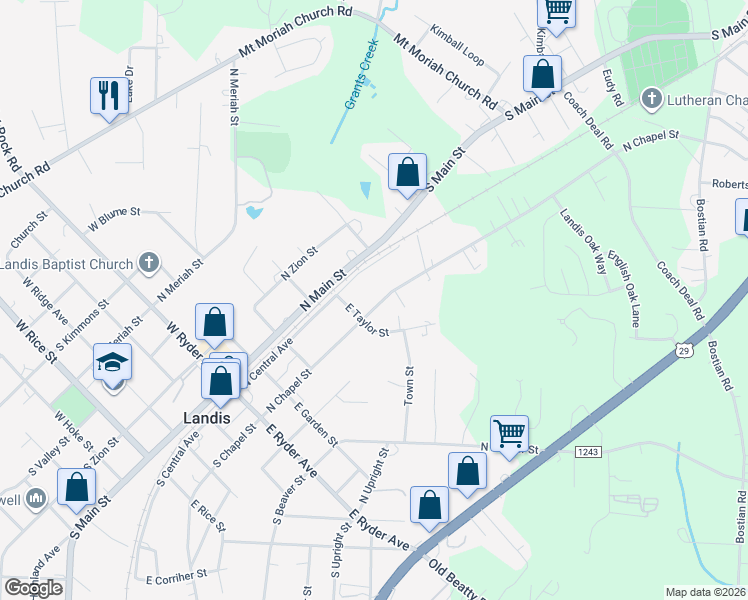 map of restaurants, bars, coffee shops, grocery stores, and more near 509 North Chapel Street in Landis