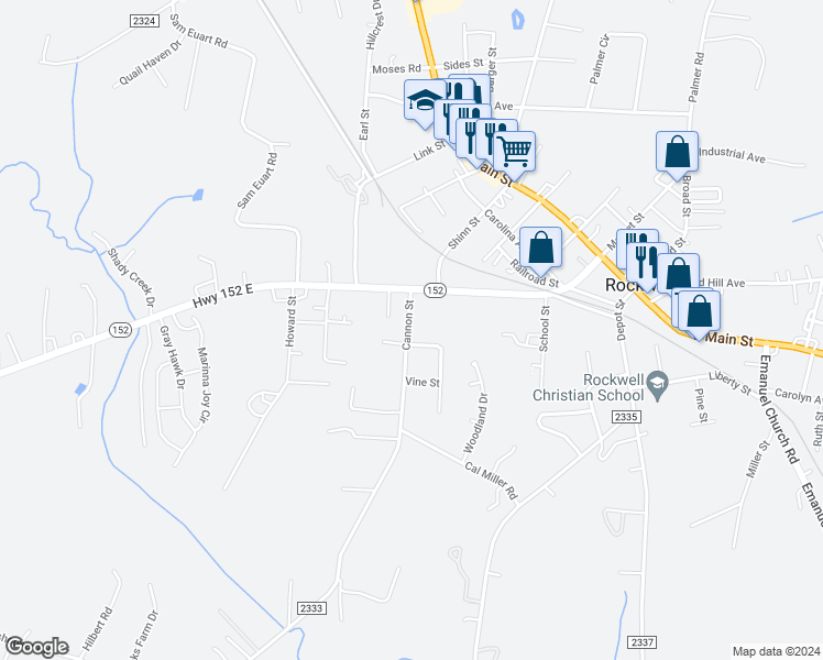 map of restaurants, bars, coffee shops, grocery stores, and more near 423 Cannon Street in Rockwell