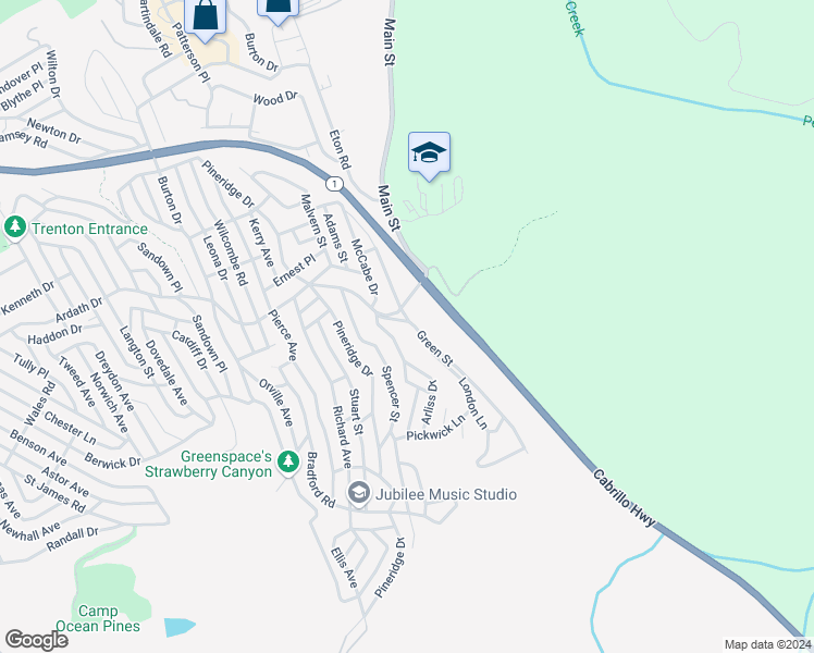 map of restaurants, bars, coffee shops, grocery stores, and more near 1981 Green Street in Cambria