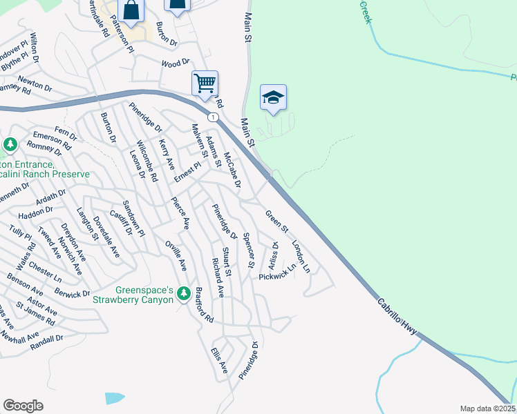 map of restaurants, bars, coffee shops, grocery stores, and more near 1981 Green Street in Cambria