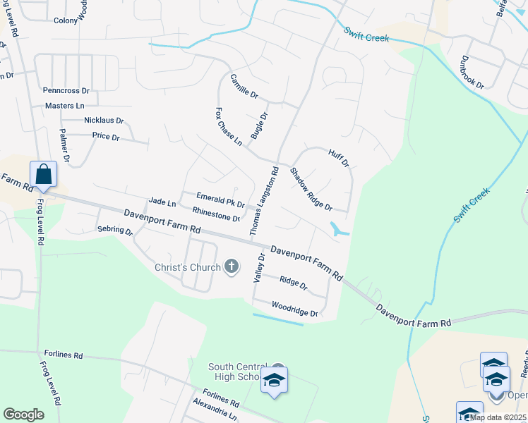map of restaurants, bars, coffee shops, grocery stores, and more near 2631 Thomas Langston Road in Winterville