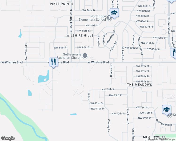 map of restaurants, bars, coffee shops, grocery stores, and more near 7708 Geneva Rea Lane in Yukon