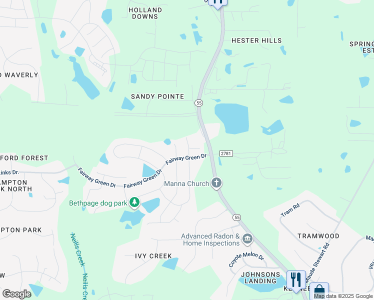 map of restaurants, bars, coffee shops, grocery stores, and more near 2020 Fox Chapel Place in Fuquay-Varina