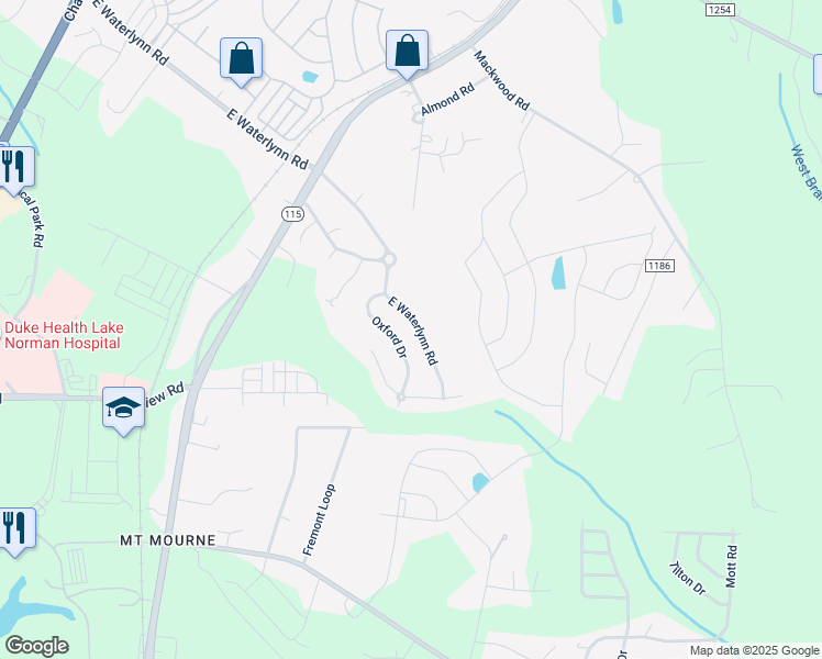 map of restaurants, bars, coffee shops, grocery stores, and more near 376 East Waterlynn Road in Mooresville