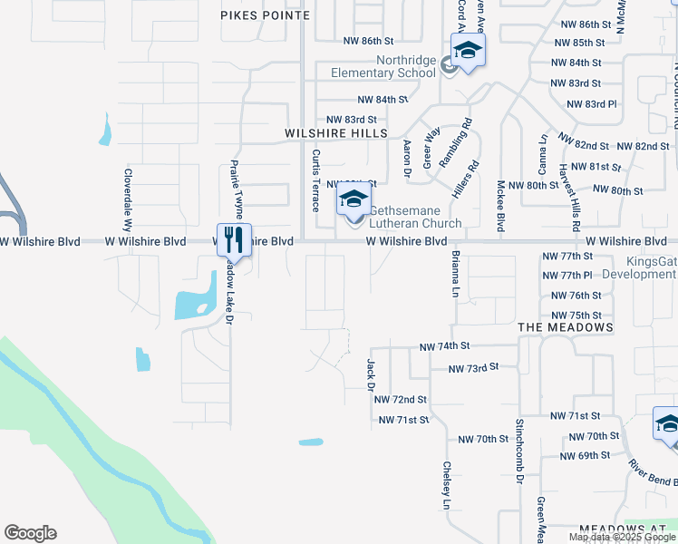 map of restaurants, bars, coffee shops, grocery stores, and more near 7709 Geneva Rea Lane in Yukon