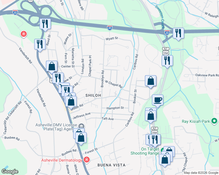 map of restaurants, bars, coffee shops, grocery stores, and more near 977 West Chapel Road in Asheville