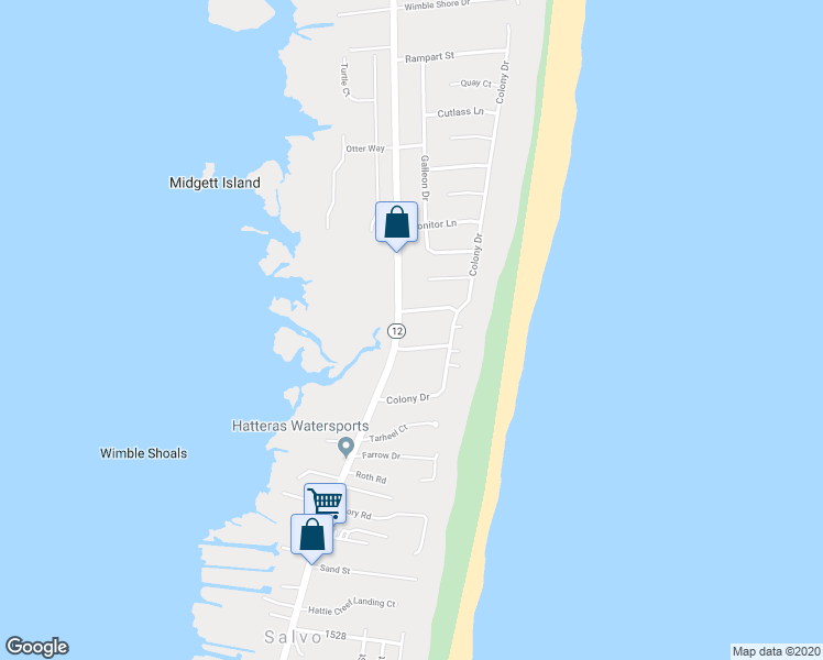 map of restaurants, bars, coffee shops, grocery stores, and more near 26207 Bluebeard Road in Dare County