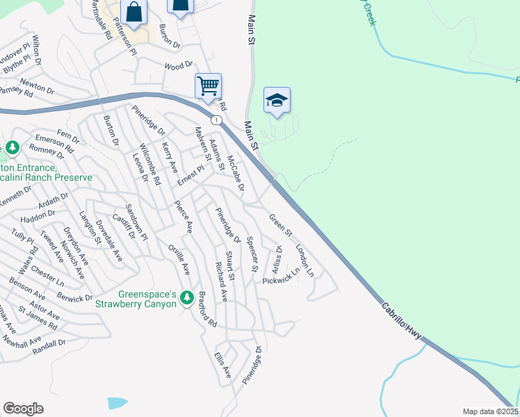 map of restaurants, bars, coffee shops, grocery stores, and more near 1995 Green Street in Cambria