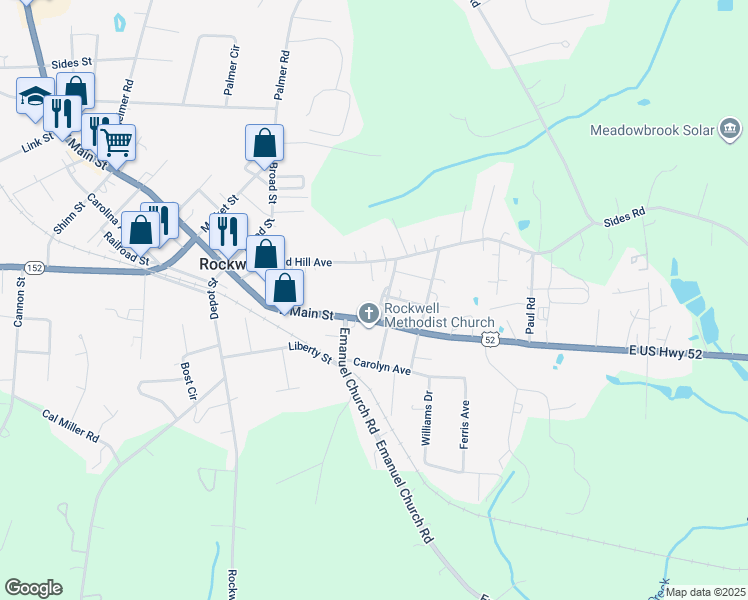 map of restaurants, bars, coffee shops, grocery stores, and more near 109 North Hambley Street in Rockwell