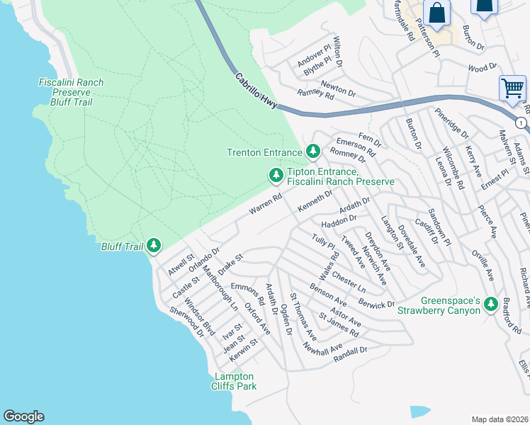 map of restaurants, bars, coffee shops, grocery stores, and more near 1040 Warren Rd in Cambria