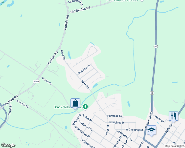 map of restaurants, bars, coffee shops, grocery stores, and more near 113 Shadow Bend Lane in Selma