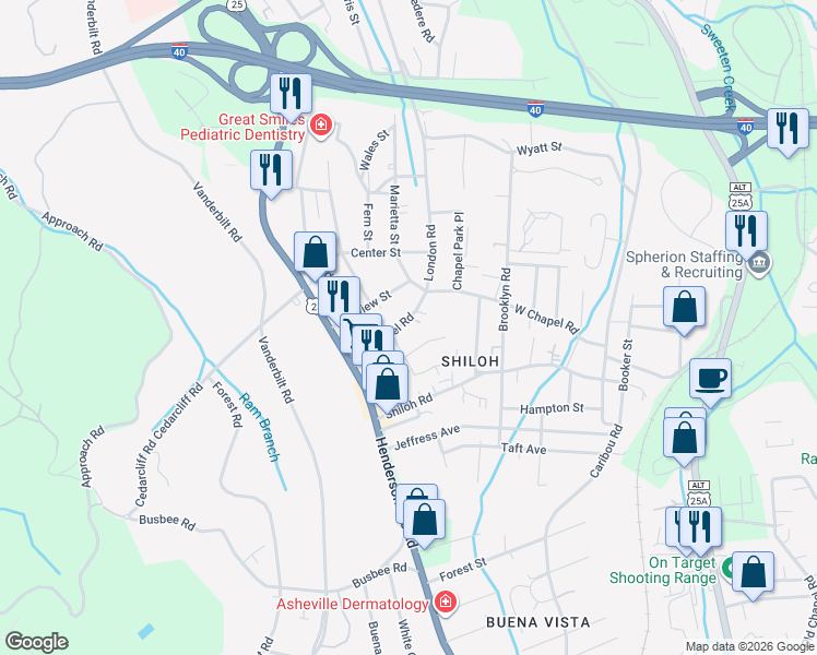 map of restaurants, bars, coffee shops, grocery stores, and more near 926 W Chapel Rd in Asheville