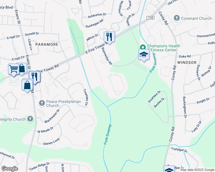 map of restaurants, bars, coffee shops, grocery stores, and more near 4255 Dudleys Grant Drive in Winterville