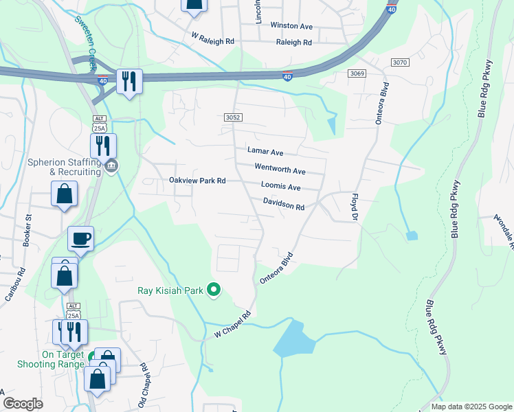 map of restaurants, bars, coffee shops, grocery stores, and more near 452 School Road East in Asheville