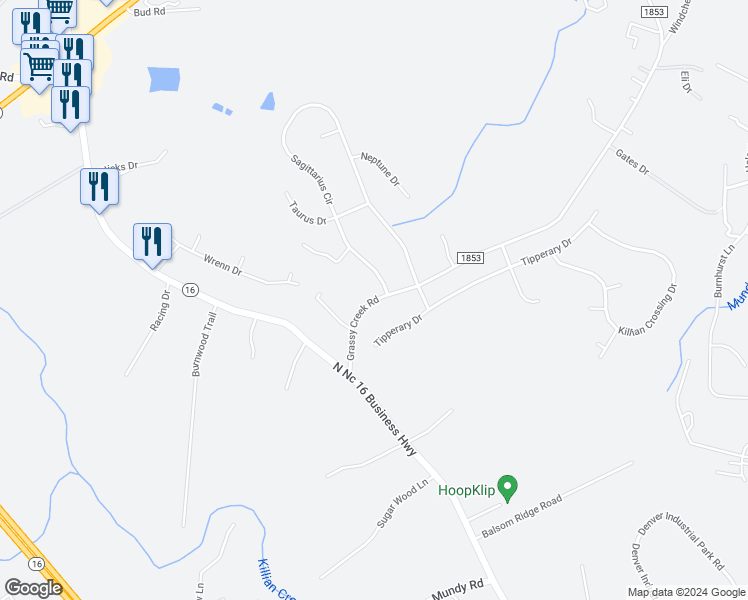map of restaurants, bars, coffee shops, grocery stores, and more near 5767 Grassy Creek Road in Denver