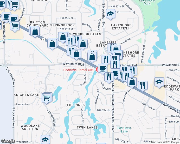 map of restaurants, bars, coffee shops, grocery stores, and more near 6030 Northwest Expressway in Warr Acres