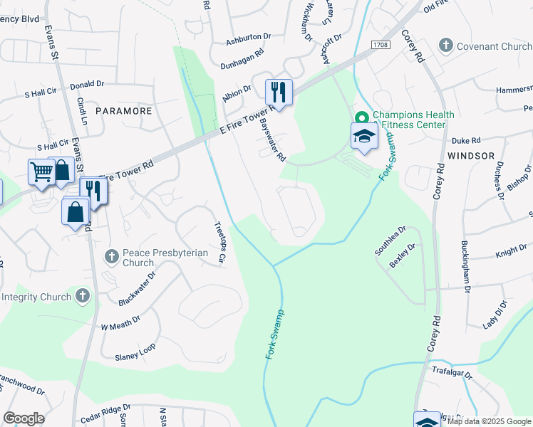 map of restaurants, bars, coffee shops, grocery stores, and more near 4251 Dudleys Grant Drive in Winterville