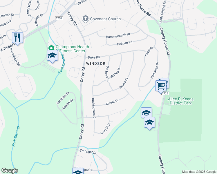 map of restaurants, bars, coffee shops, grocery stores, and more near 118 Duchess Drive in Winterville