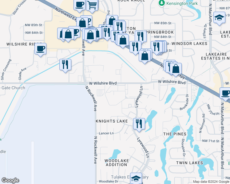 map of restaurants, bars, coffee shops, grocery stores, and more near 6918 London Way in Oklahoma City