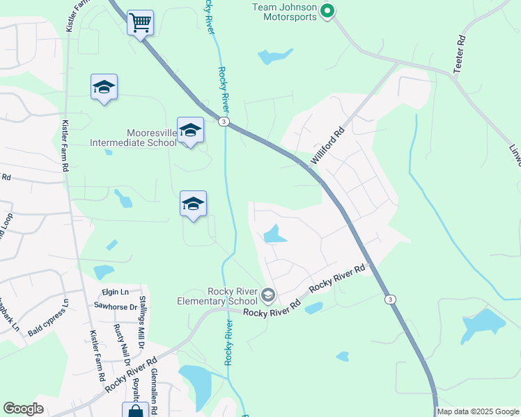 map of restaurants, bars, coffee shops, grocery stores, and more near 182 Chance Road in Mooresville
