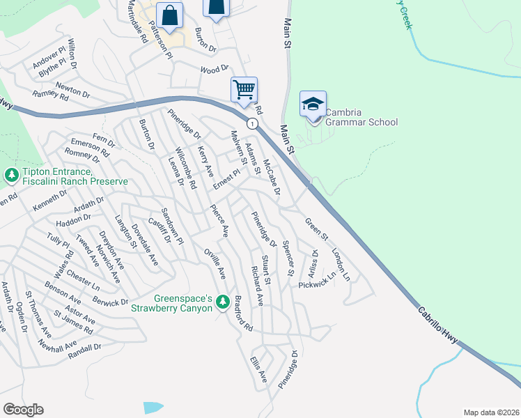 map of restaurants, bars, coffee shops, grocery stores, and more near 2085 Spencer Street in Cambria
