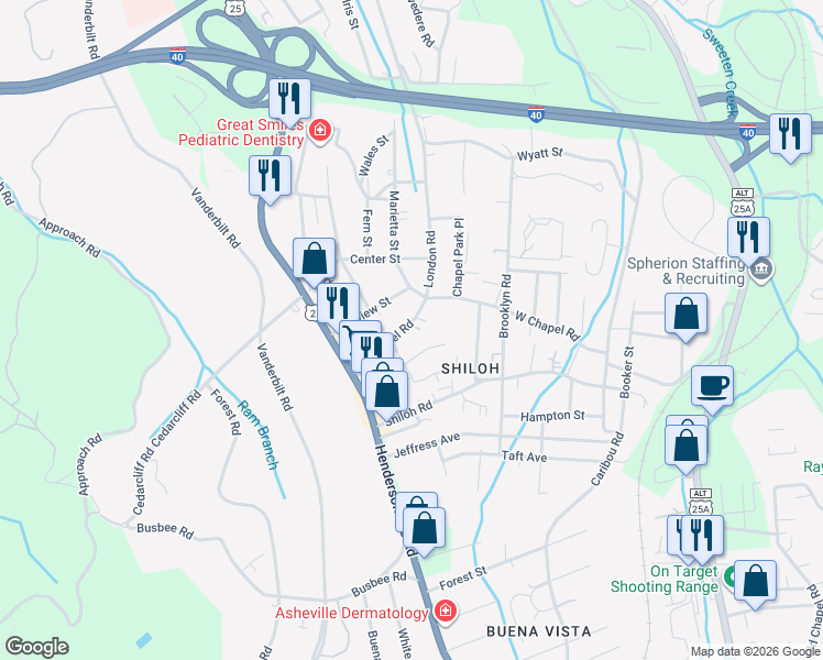 map of restaurants, bars, coffee shops, grocery stores, and more near 926 West Chapel Road in Asheville