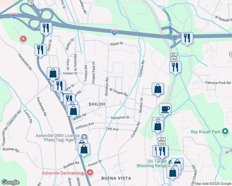 map of restaurants, bars, coffee shops, grocery stores, and more near 977 West Chapel Road in Asheville