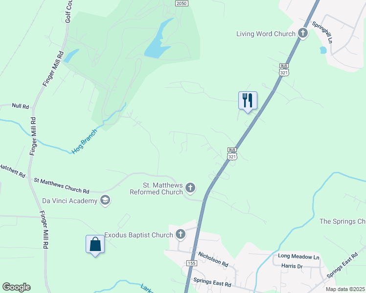 map of restaurants, bars, coffee shops, grocery stores, and more near 3439 Glenwood Ln in Maiden