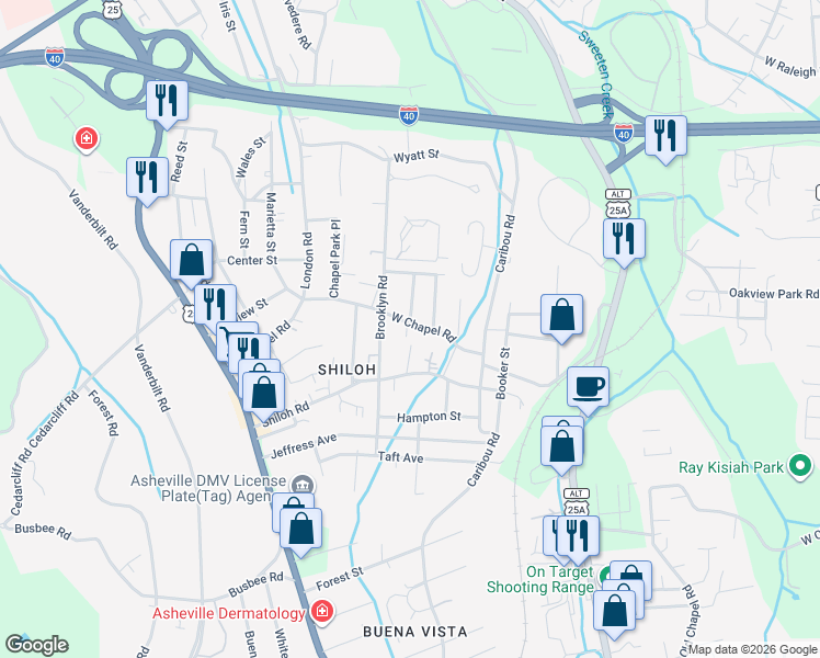 map of restaurants, bars, coffee shops, grocery stores, and more near 979 West Chapel Road in Asheville
