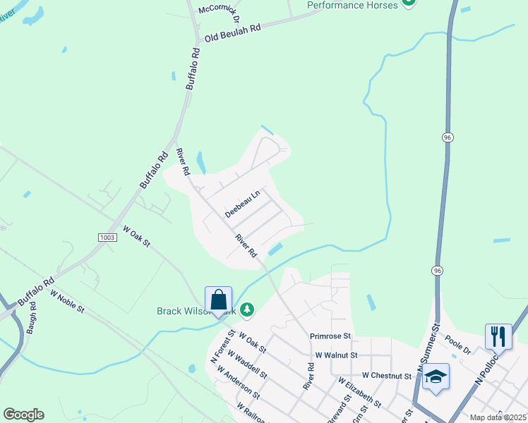map of restaurants, bars, coffee shops, grocery stores, and more near 113 Shadow Bend Lane in Selma