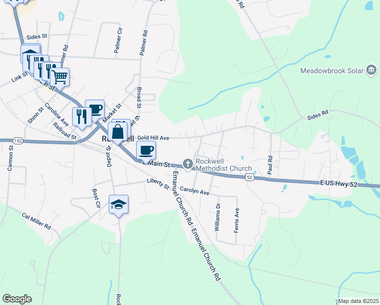 map of restaurants, bars, coffee shops, grocery stores, and more near 109 North Hambley Street in Rockwell