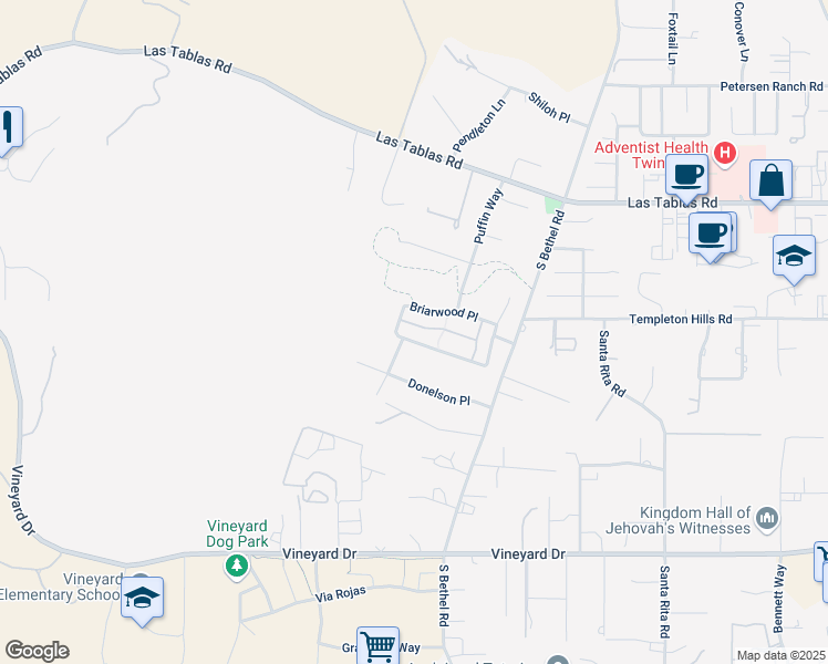 map of restaurants, bars, coffee shops, grocery stores, and more near 1730 Sandalwood Lane in Templeton