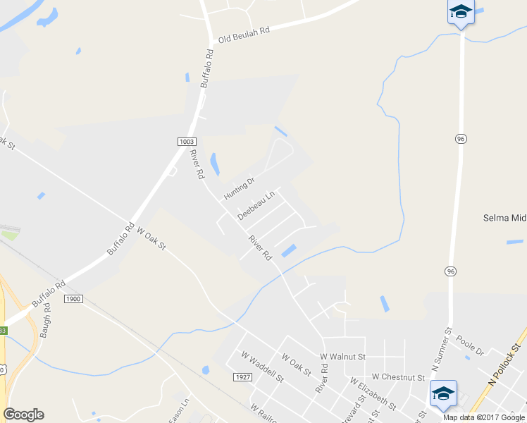 map of restaurants, bars, coffee shops, grocery stores, and more near 109 Shady Grove Court in Selma