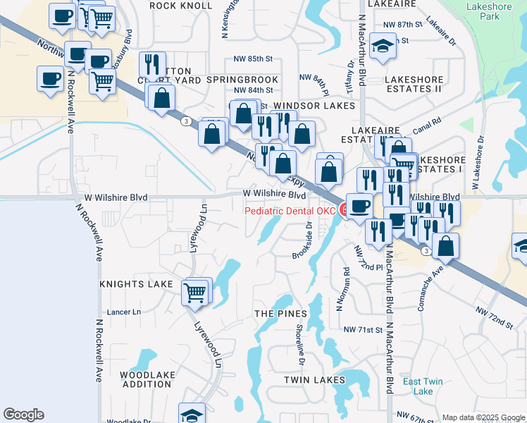 map of restaurants, bars, coffee shops, grocery stores, and more near 7609 Clayton Drive in Oklahoma City