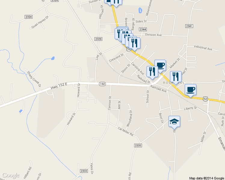 map of restaurants, bars, coffee shops, grocery stores, and more near 409 Cannon Street in Rockwell