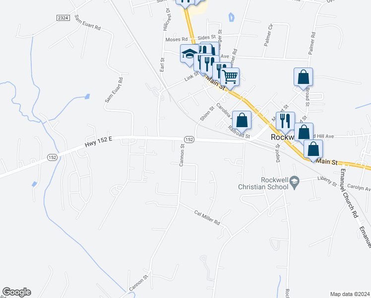 map of restaurants, bars, coffee shops, grocery stores, and more near 409 Cannon Street in Rockwell