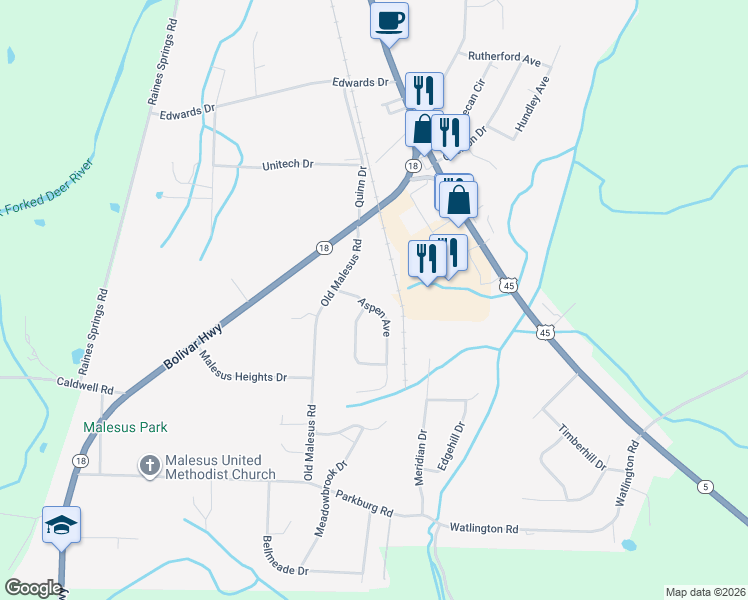 map of restaurants, bars, coffee shops, grocery stores, and more near 8 Dellwood Drive in Jackson