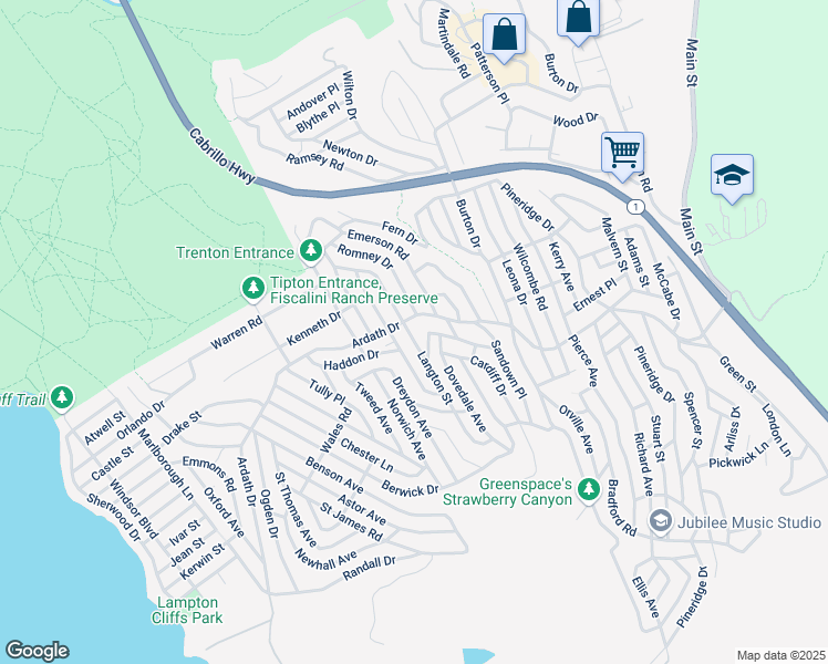 map of restaurants, bars, coffee shops, grocery stores, and more near 1768 Woodview Avenue in Cambria